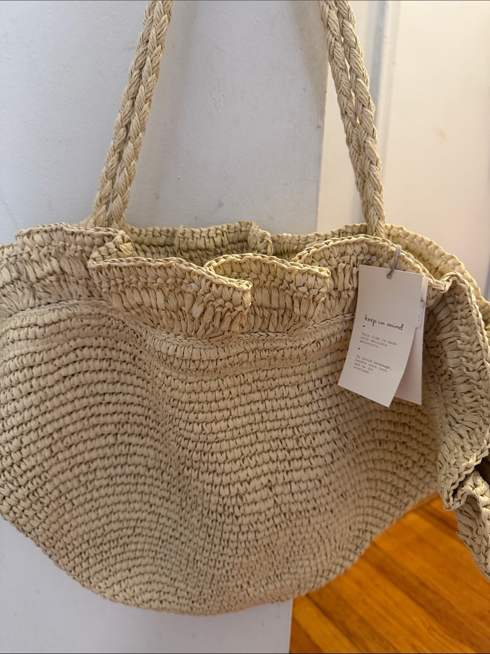 Target A New Day Straw Ruffle Crochet Fan Tote Bag NWT - Picture 4 of 5